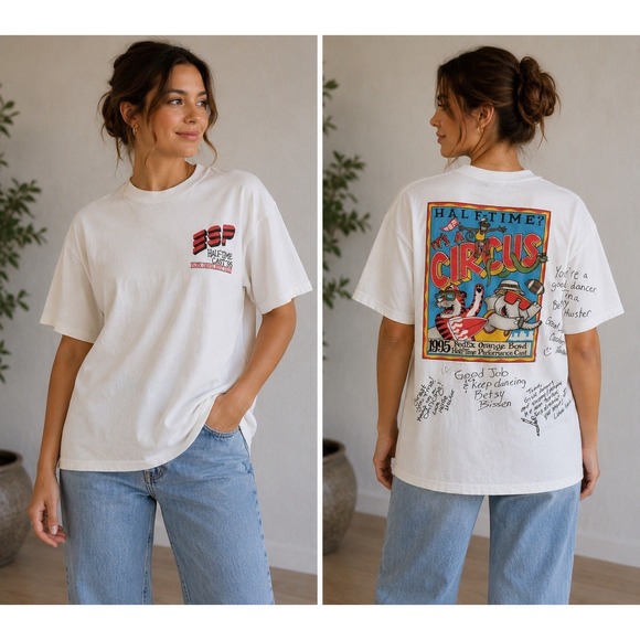 1995 FedEx Orange Bowl Halftime Performance Cast Circus Graphic T-Shirt Vintage